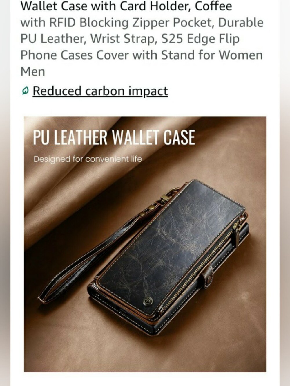 PU Leather Zipper Wallet Phone Case with Wrist Strap - Coffee Black